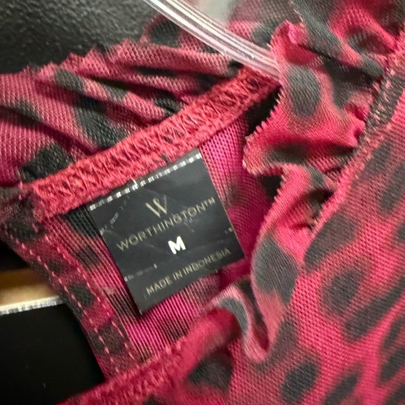 Leopard Print Sheer Blouse - Red - Picture 2 of 3